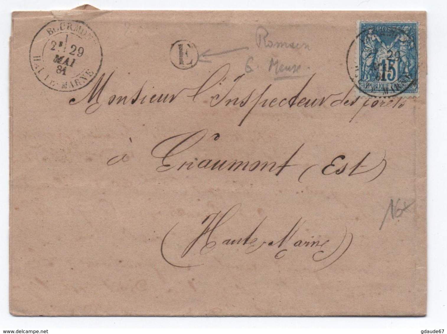 1881 - LETTRE De ROMAIN SUR MEUSE (BOITE RURALE E) Pour BOURMONT (HAUTE MARNE) - 1877-1920: Semi-Moderne