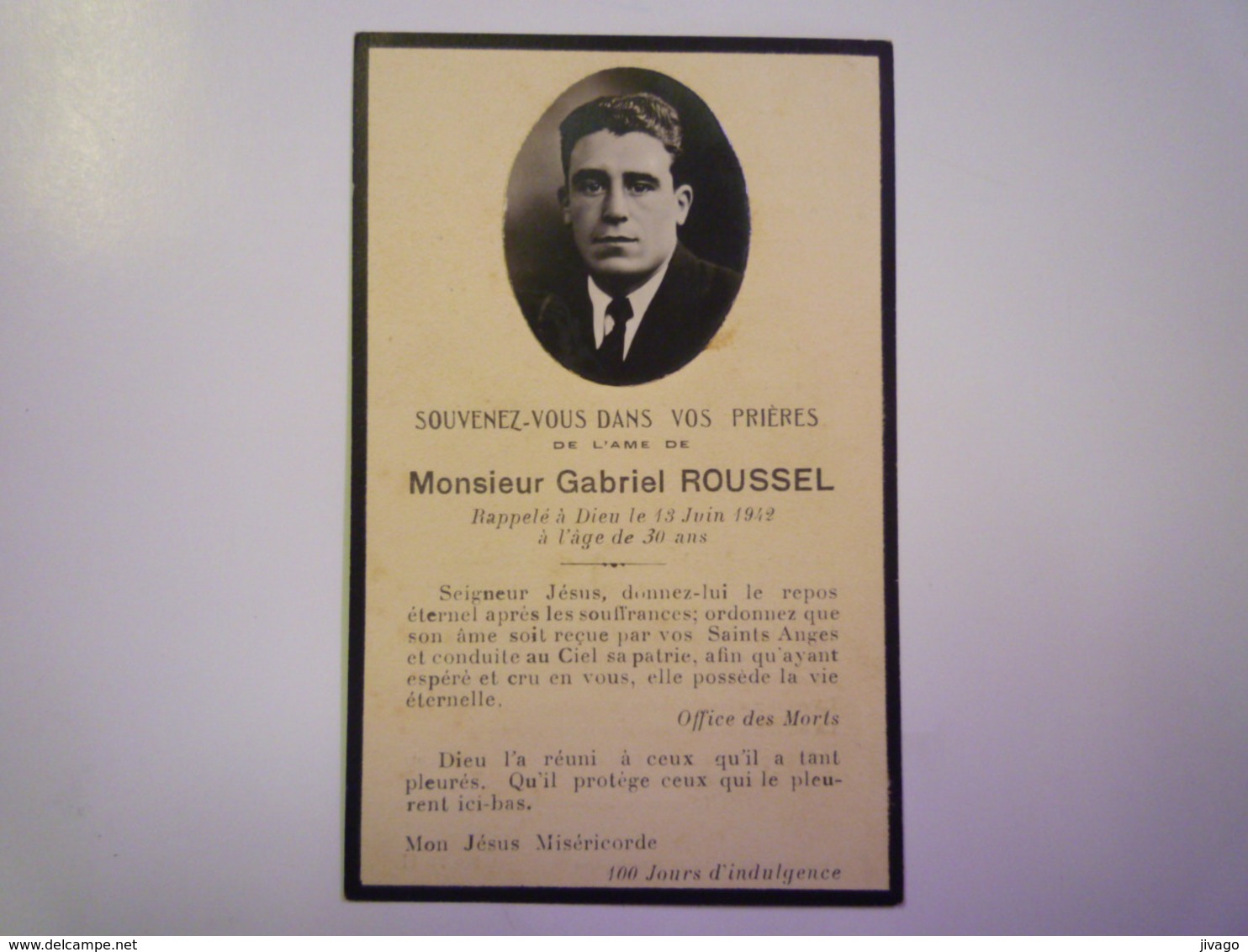 FAIRE-PART De Décès De  Gabriel  ROUSSEL   1922   - Obituary Notices