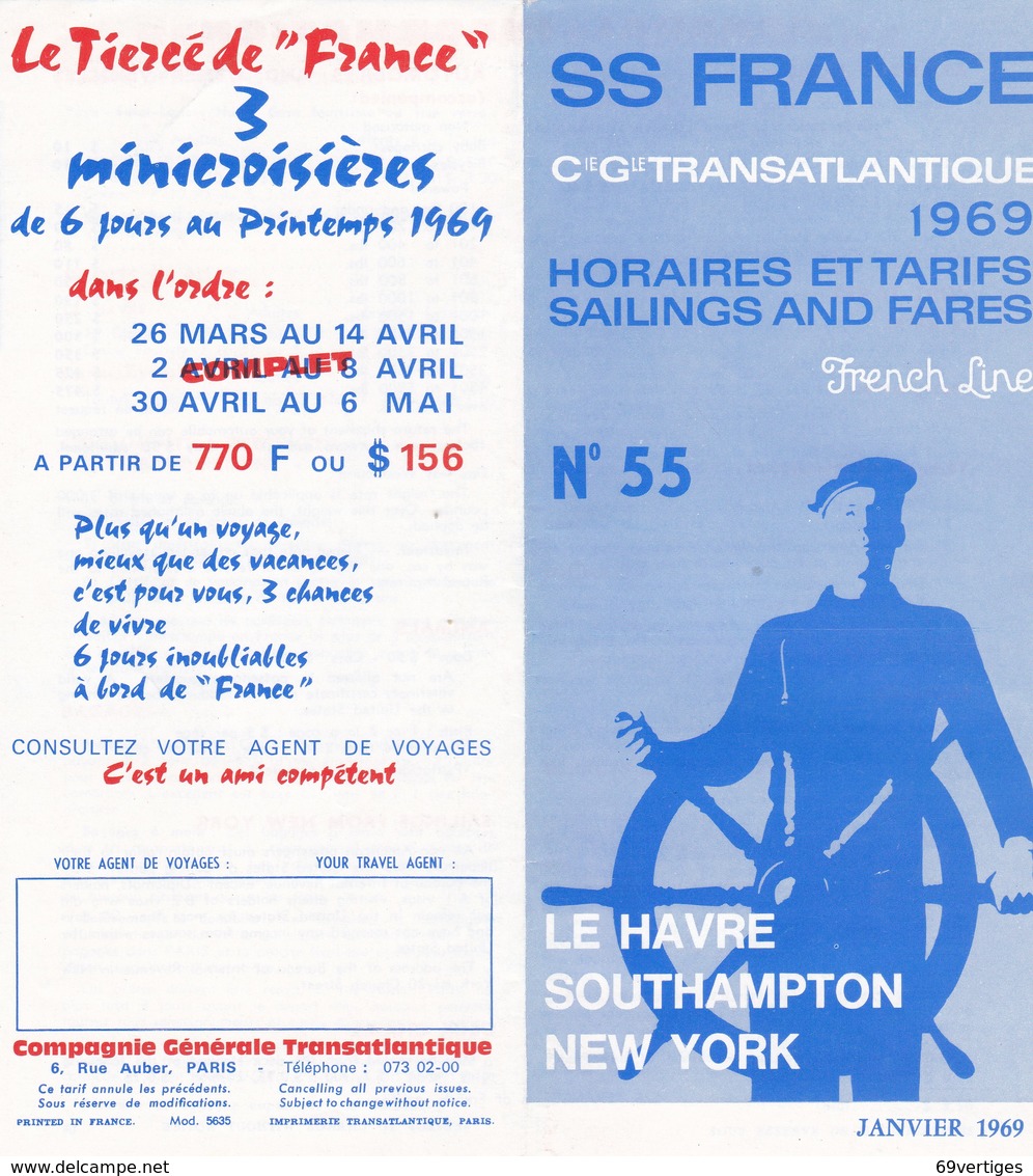 Vacances Transatlantiques à Bord De FRANCE, Livret Tarifs, Calendriers, Informations - Autres & Non Classés