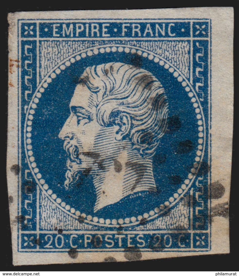 N°14Aa, Napoléon Empire Non-dentelé, 20 BLEU-FONCÉ, Type I, Oblitéré - SUPERBE - 1853-1860 Napoléon III