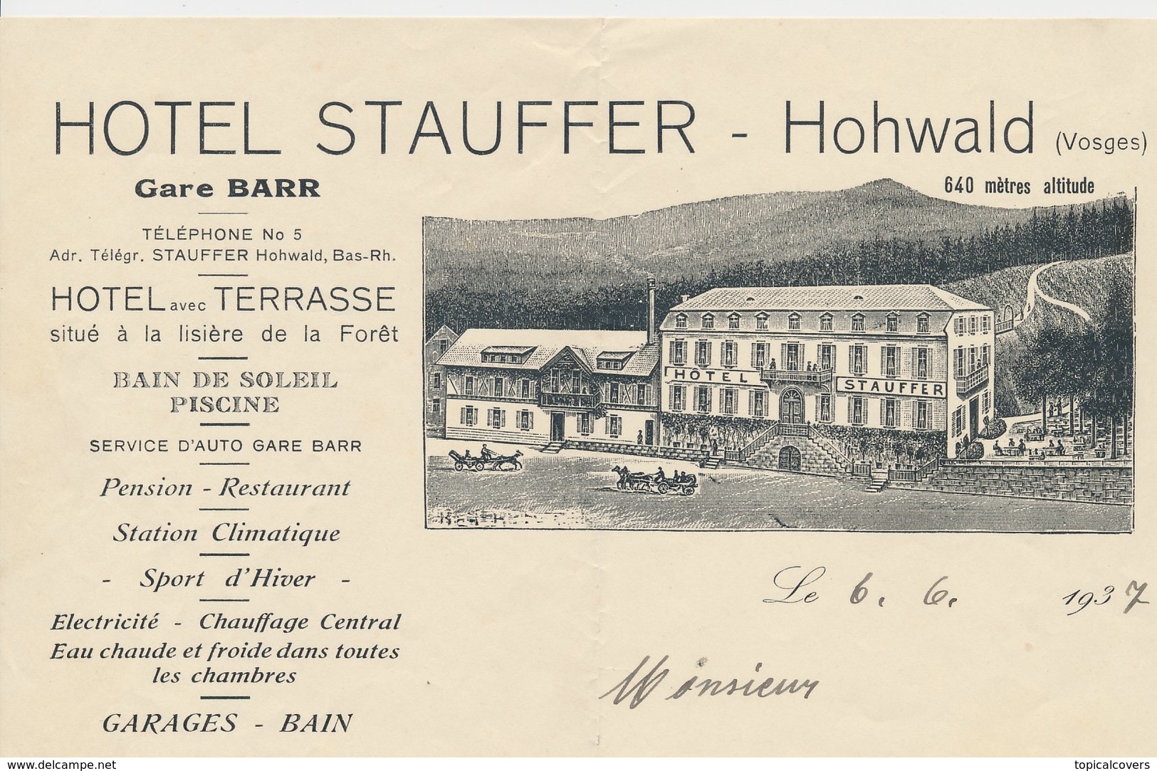 Factuur / Brief Hohwald 1937 - Hotel Stauffer - 1900 – 1949