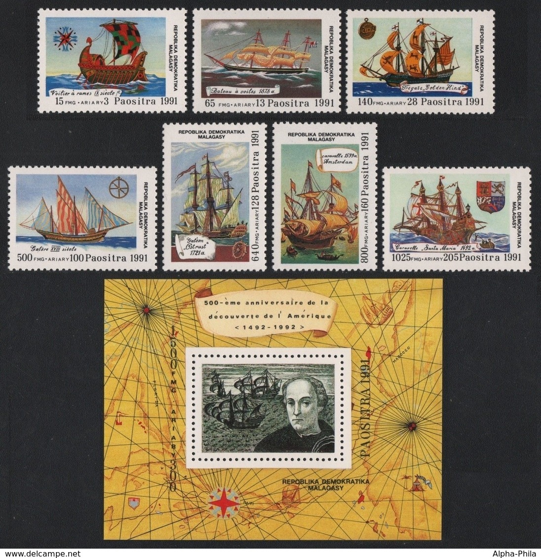 Madagaskar 1991 - Mi-Nr. 1316-1322 & Block 165 ** - MNH - Schiffe / Ships - Madagaskar (1960-...)