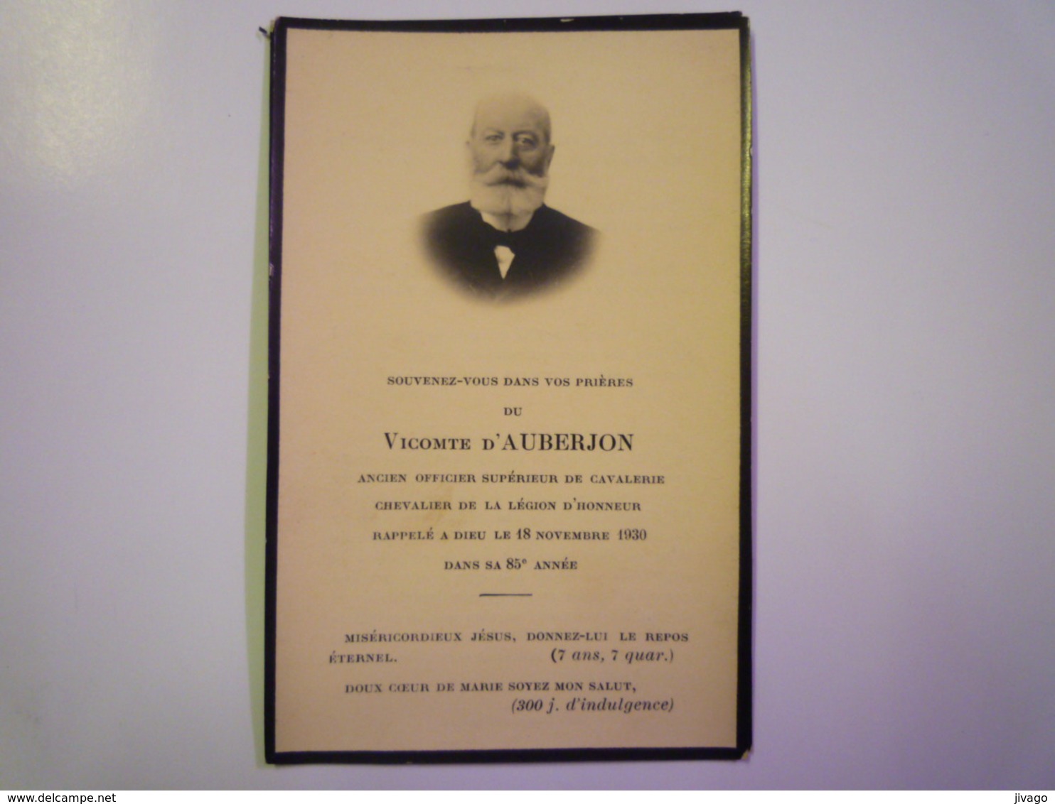 FAIRE-PART De Décès Du  VICOMTE  D'AUBERJON   1930   - Décès