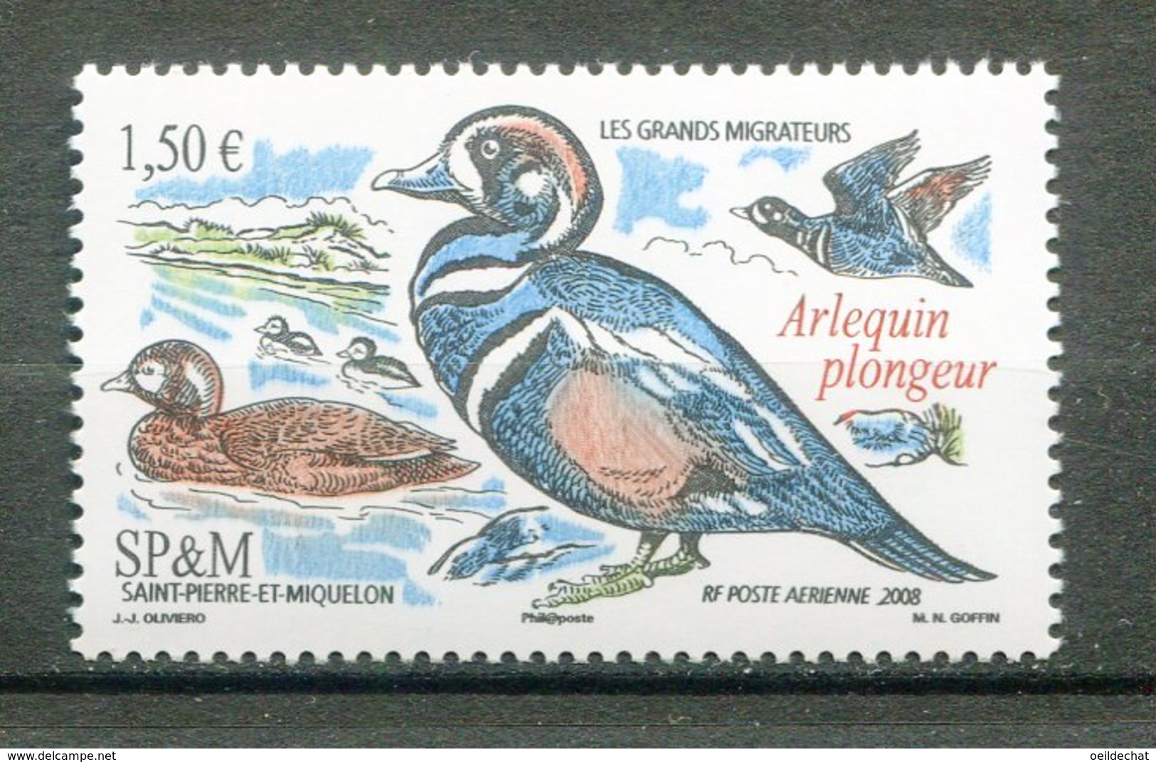 10792 SAINT-PIERRE Et MIQUELON  PA88 ** 1€50  Les Grands Migrateurs : Arlequin Plongeur  2008 TTB - Nuevos