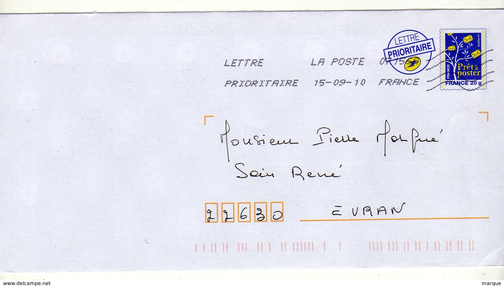 Enveloppe FRANCE Prêt à Poster Oblitération LA POSTE 07156A 15/09/2010 - Prêts-à-poster:  Autres (1995-...)