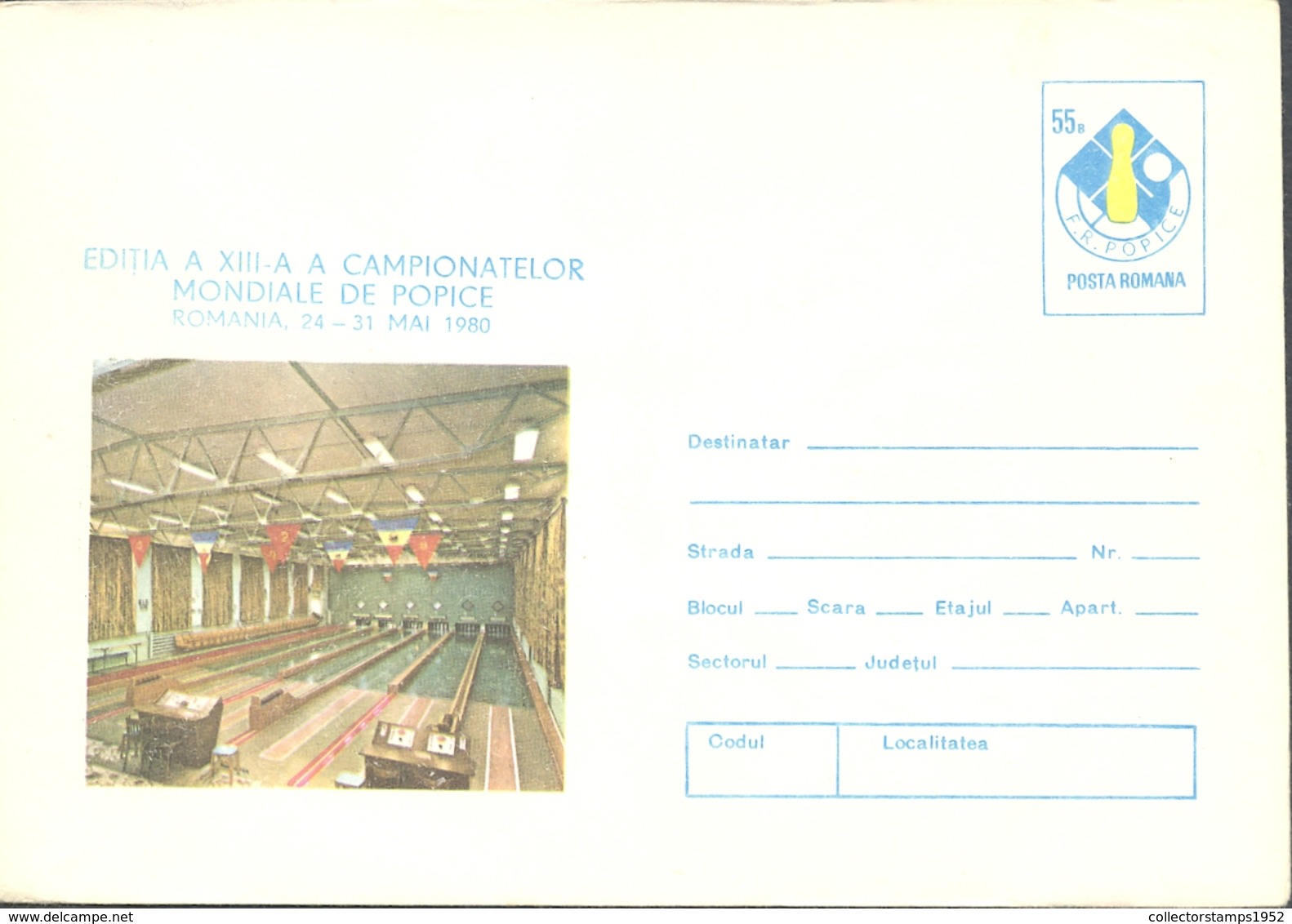 75173- WORLD BOWLING CHAMPIONSHIPS, SPORTS, COVER STATIONERY, 1980, ROMANIA - Bowls