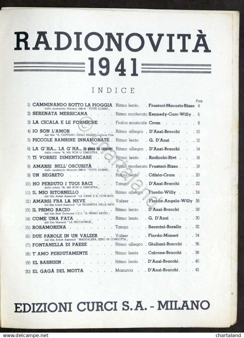 Musica Spartiti - Radionovità 1941 - 20 Nuove Canzoni - Pianoforte E Canto - Non Classificati