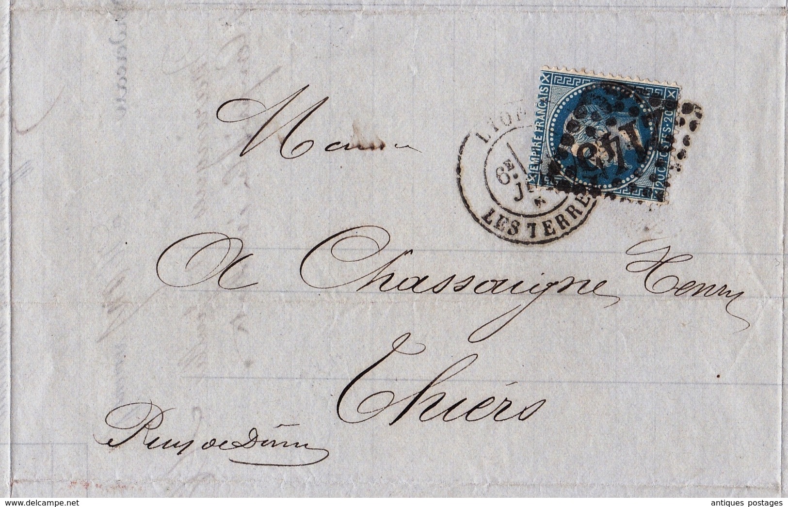 Lettre Lyon 1869 Rhone Marius Cote Banque Banquier Bank Thiers Puy De Dôme Soie Soierie - 1863-1870 Napoléon III Lauré