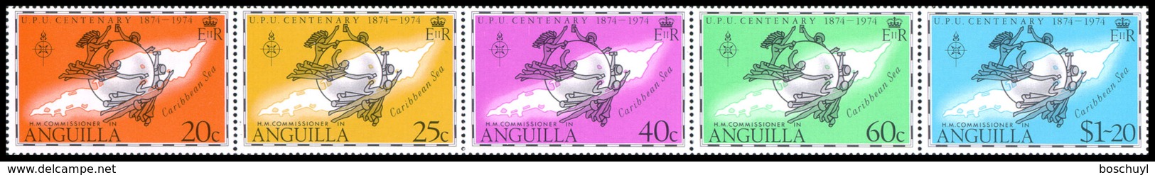 Anguilla, 1974, Centenary Of The UPU, United Nations, MNH Strip, Michel 198-203 - Anguilla (1968-...)
