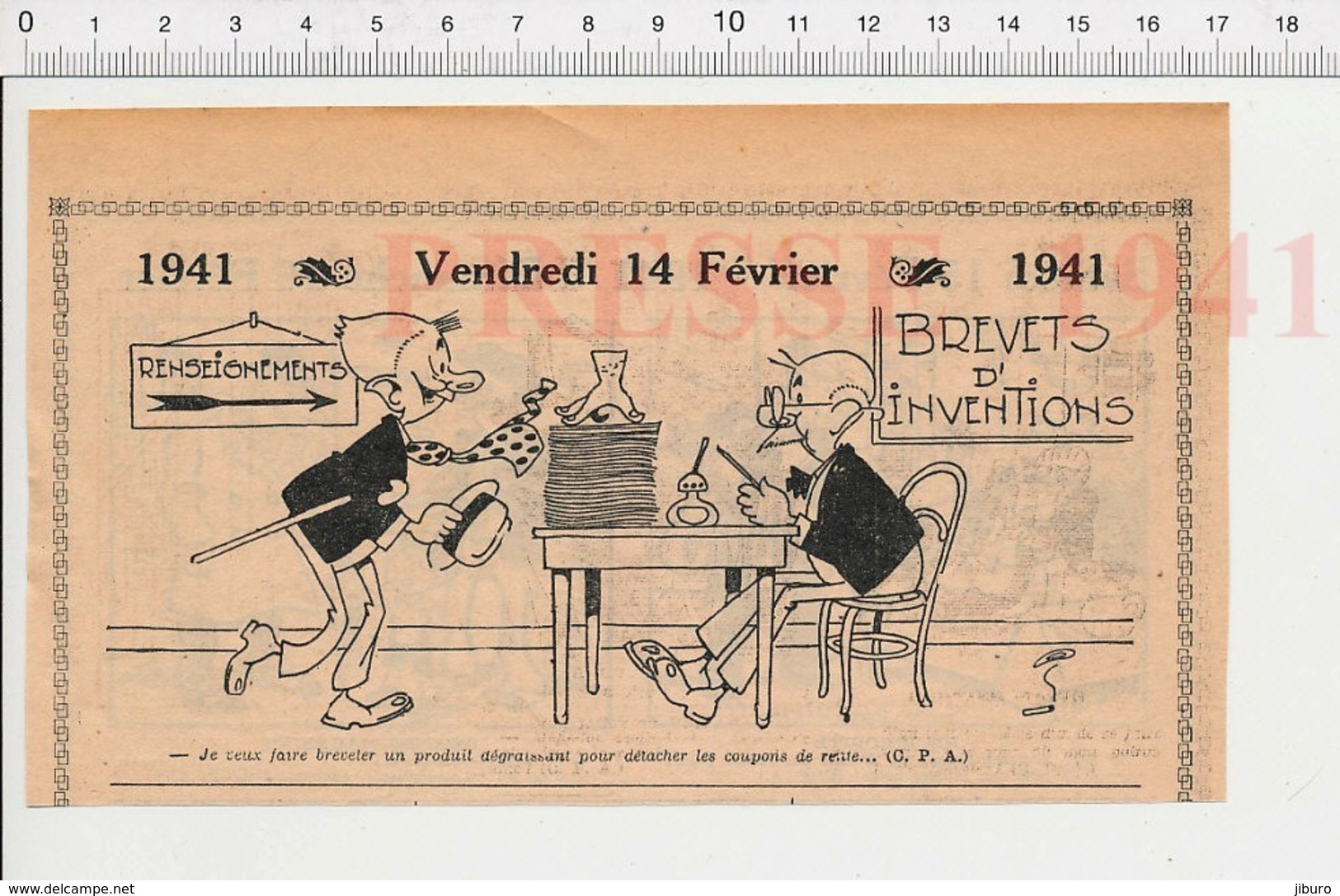 2 Scans 1941 Humour Grands Magasins Marchand De Lacets De Chaussures Brevet D'invention INPI Coupon Rente 223XQ - Non Classés