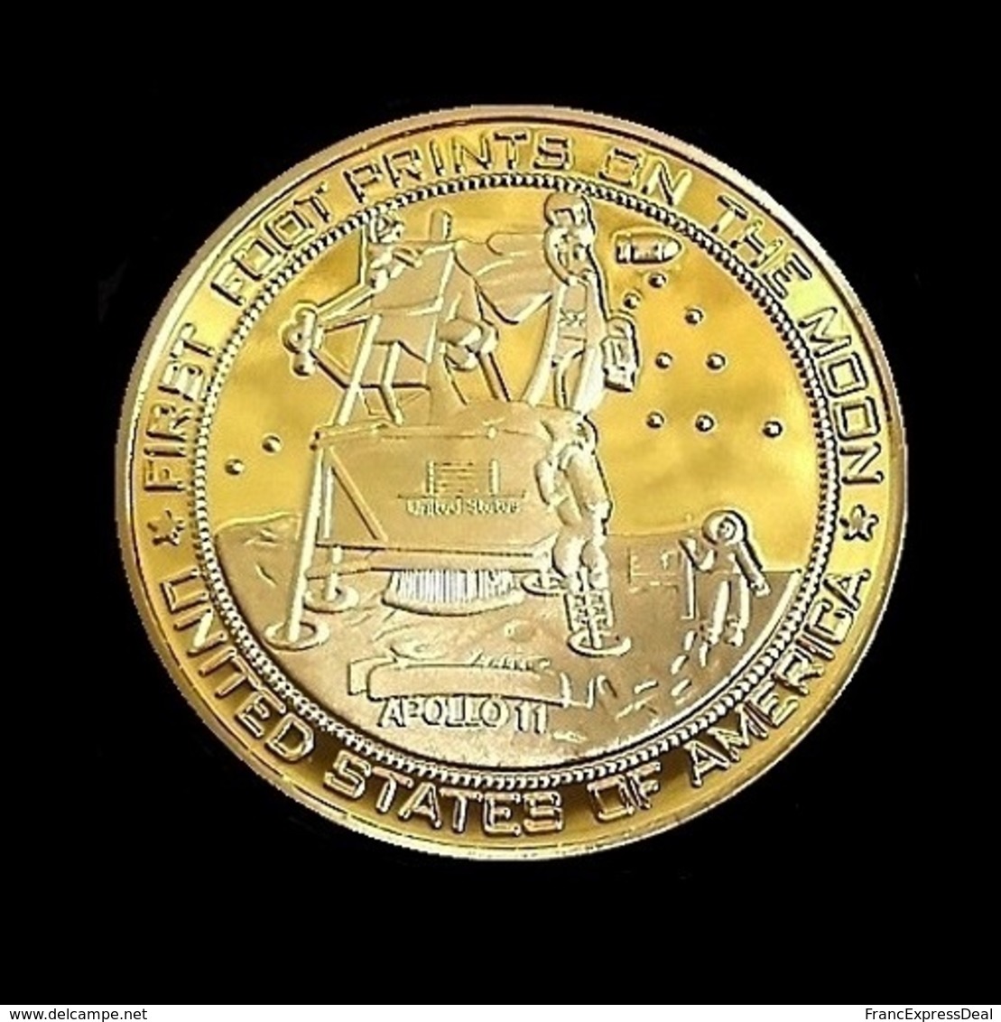 1 Pièce Plaquée OR ( GOLD Plated Coin ) - Apollo 11 Armstrong Aldrin Collins - Autres & Non Classés