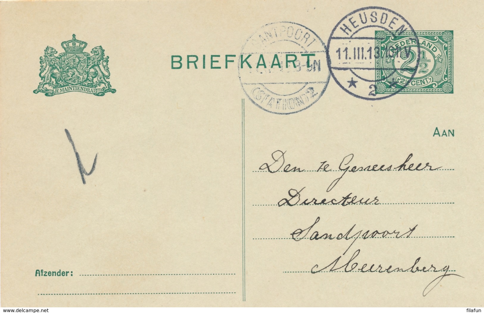 Nederland - 1913 - Briefkaart Van LB HEUSDEN/2 Naar LB SANTPOORT / (STATION) 2 - Poststempels/ Marcofilie