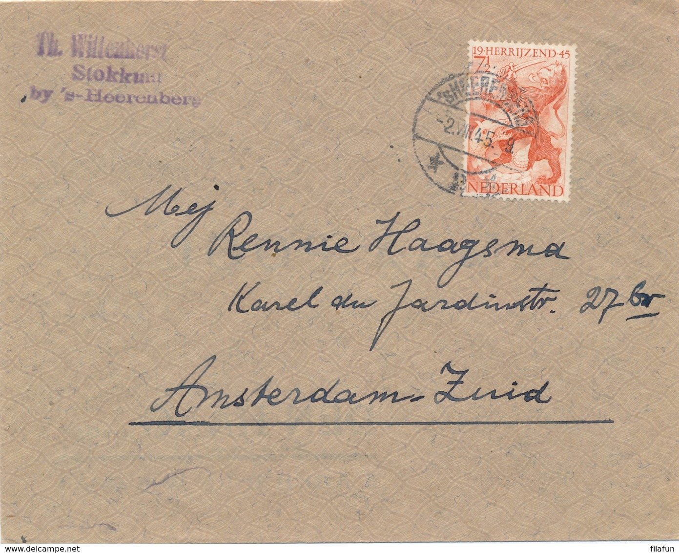 Nederland - 1945 - Bevrijdingszegel Op Cover Van LB 'sHEERENBERG Naar Amsterdam - Poststempels/ Marcofilie