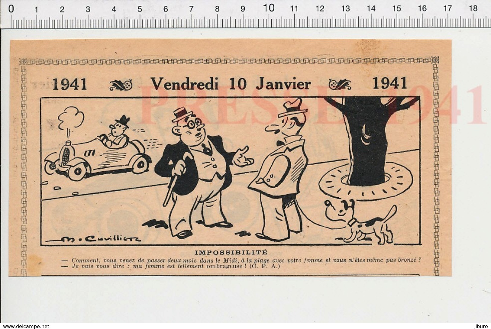 2 Scans 1941 Humour Voiture Légère / Bronzage Femme Ombrageuse 223XQ - Non Classés