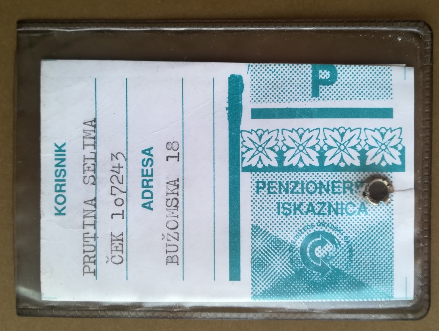 BOSNIA AND HERZEGOVINA Female Annual Public Transport Ticket For Retired People WOMAN WITH HIJAB - Europe