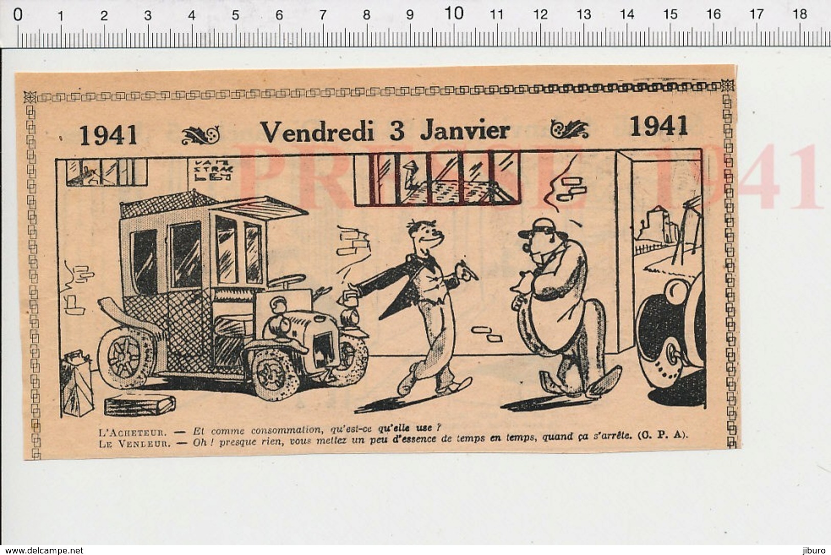 2 Scans 1941 Humour Consommation Automobile Ancien Bidon Essence Voiture Charcuterie Boudin Noir Porc 223XQ - Non Classés