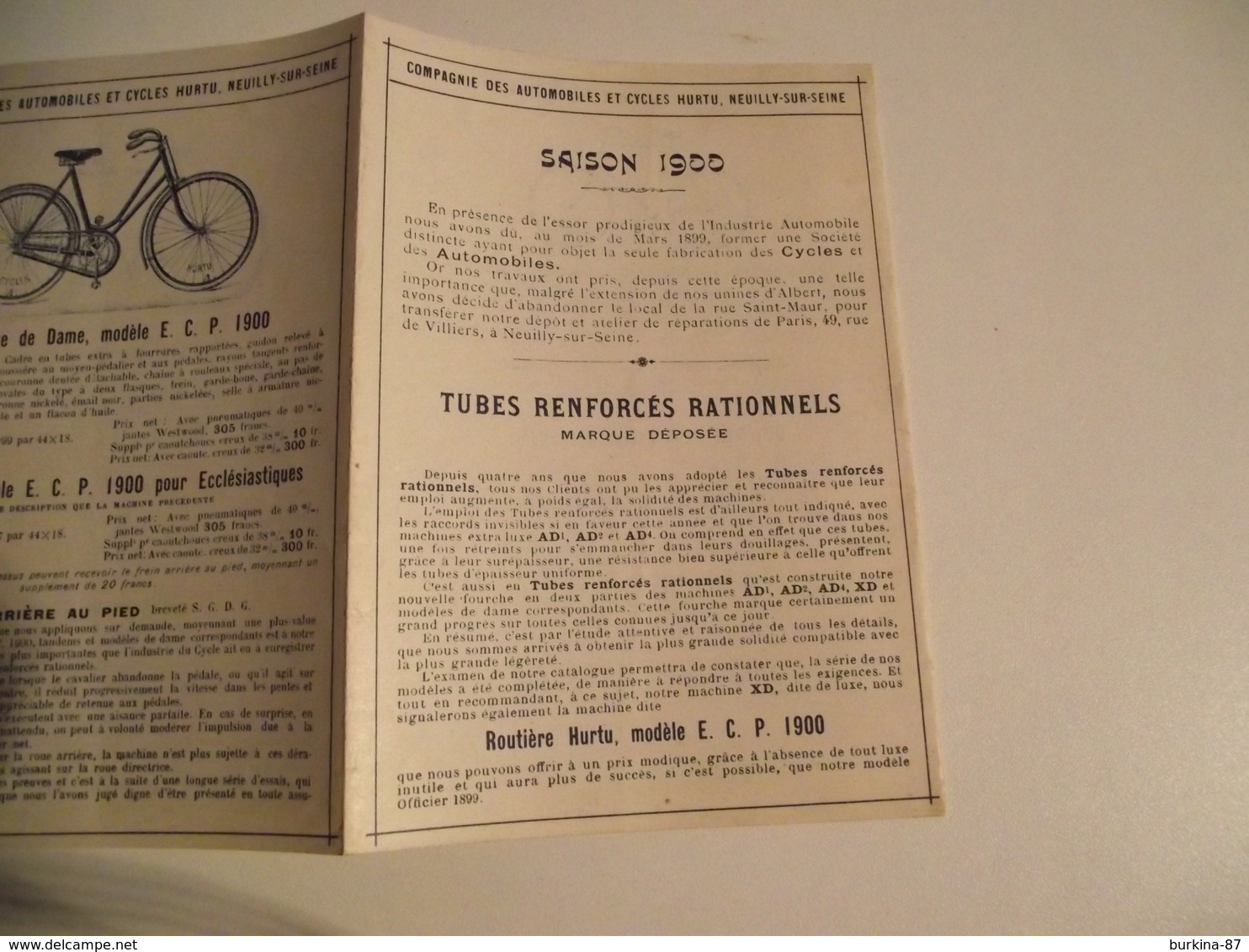 CYCLES HURTU, 1900, Document Publicitaire, Livret 8 Pages - Publicités
