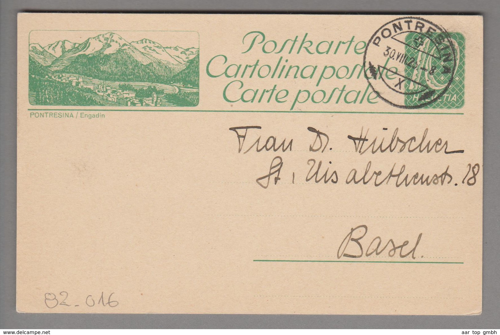 Schweiz GS Bildpostkarte Zu#82.016 übereinstimmend Pontresina 1923-07-30 - Entiers Postaux