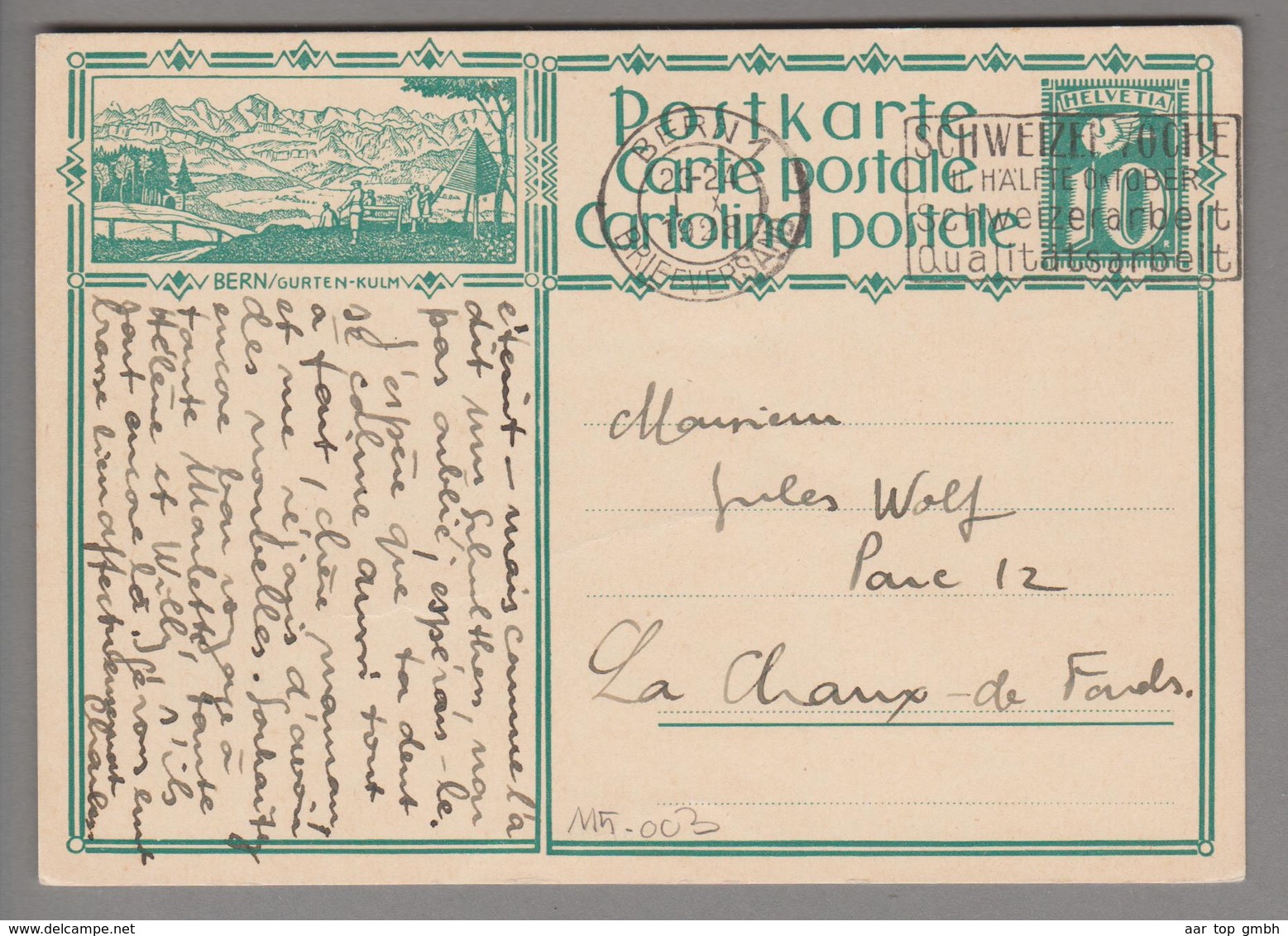 Schweiz GS Bildpostkarte Zu# 115.003 übereinstimmend Bern1 1928-10-01 - Entiers Postaux