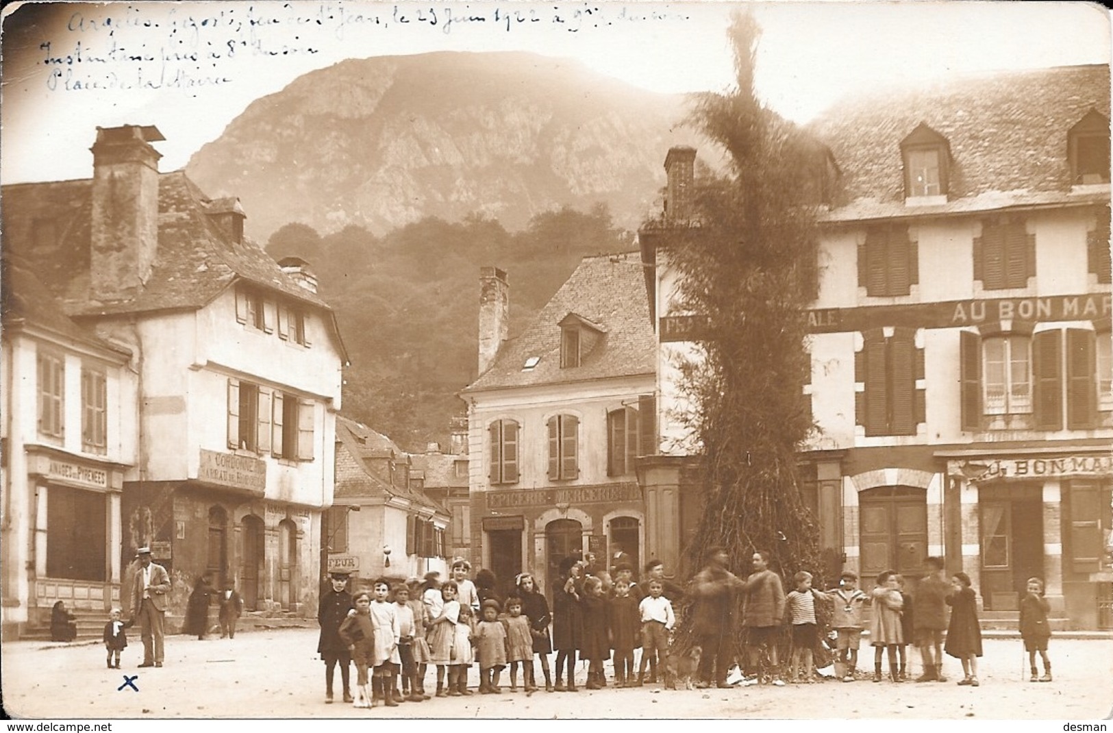 Carte-photo ARGELES-GAZOST - Feu De La St Jean, Place De La Mairie, 23 Juin 1922. - Argeles Gazost