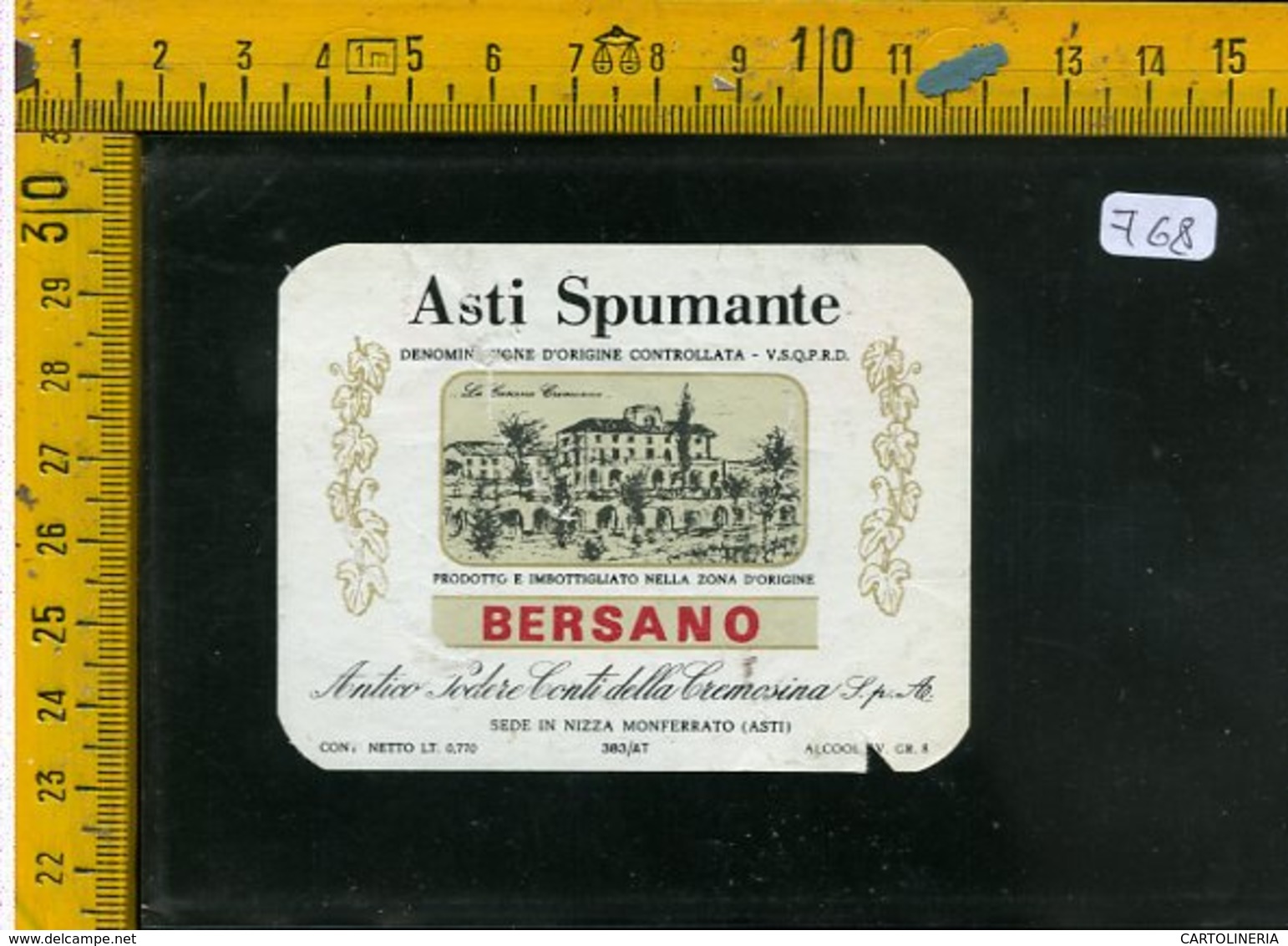 Etichetta Vino Liquore Spumante Asti Bersano Nizza Di Monferrato - Otros & Sin Clasificación