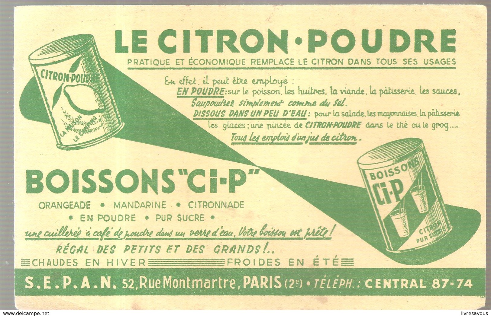 Buvard BOISSON "Ci-P" Le Citron Poudre Pratique Et économique Remplace Le Citron Dans Tous Ses Usages - Softdrinks