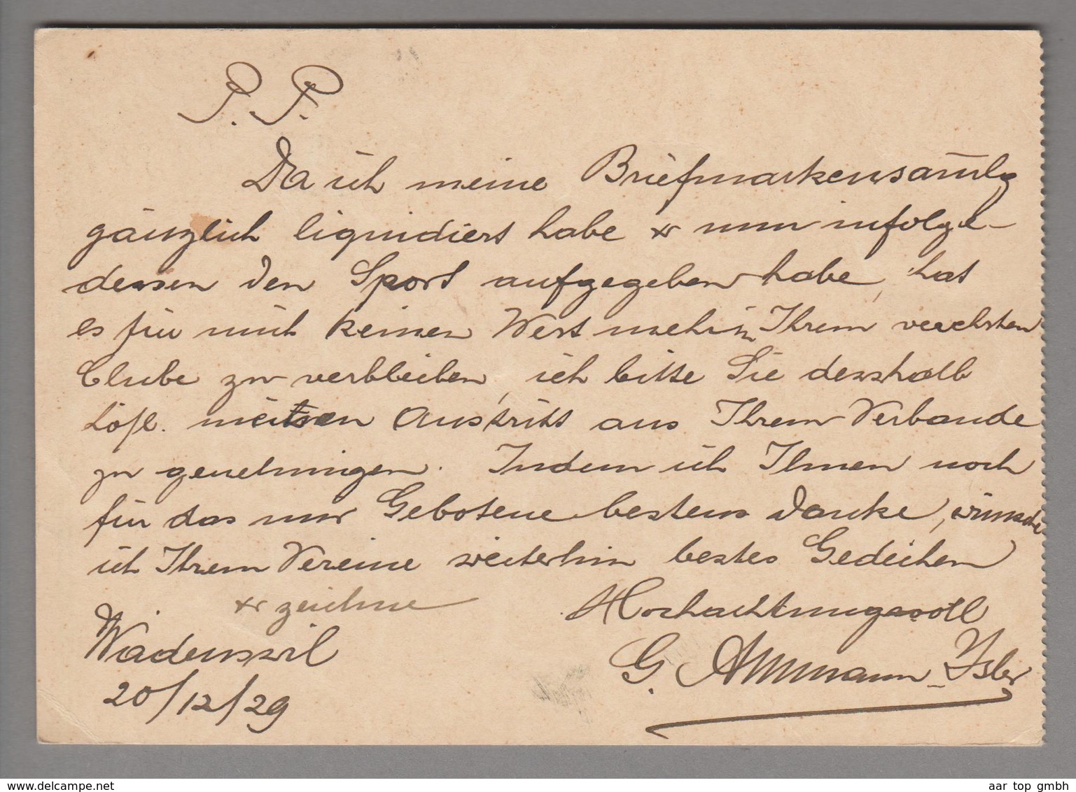 Schweiz GS Bildpostkarte Zu# 115y.018 übereinstimmend Wädenswil 1929-12-21 - Entiers Postaux