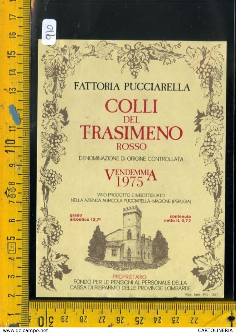 Etichetta Vino Liquore Colli Del TrasimenoRosso 1975  Magione Perugia - Autres & Non Classés