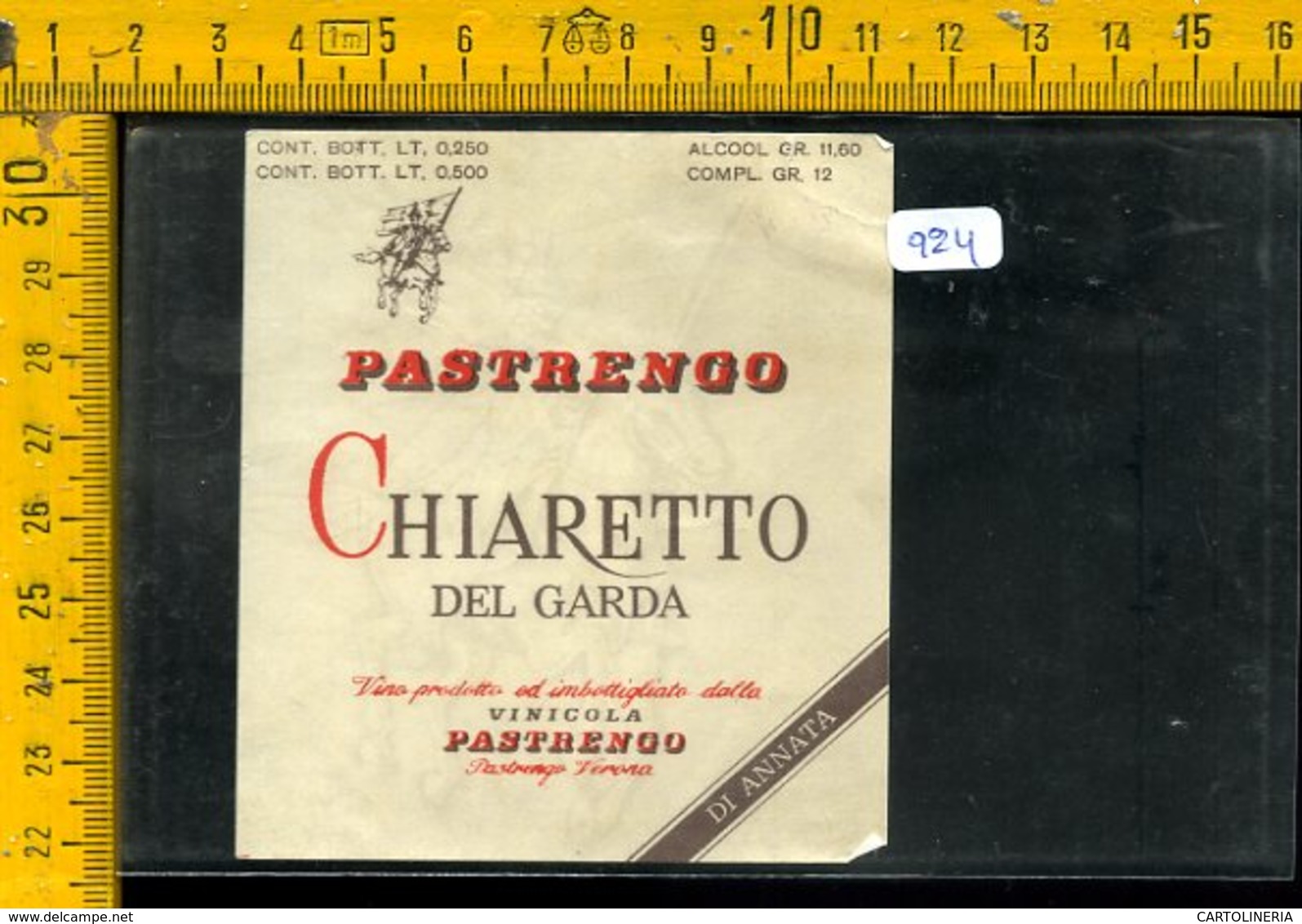 Etichetta Vino Liquore Chiaretto Del Garda Vinicola Pastrengo Verona - Autres & Non Classés