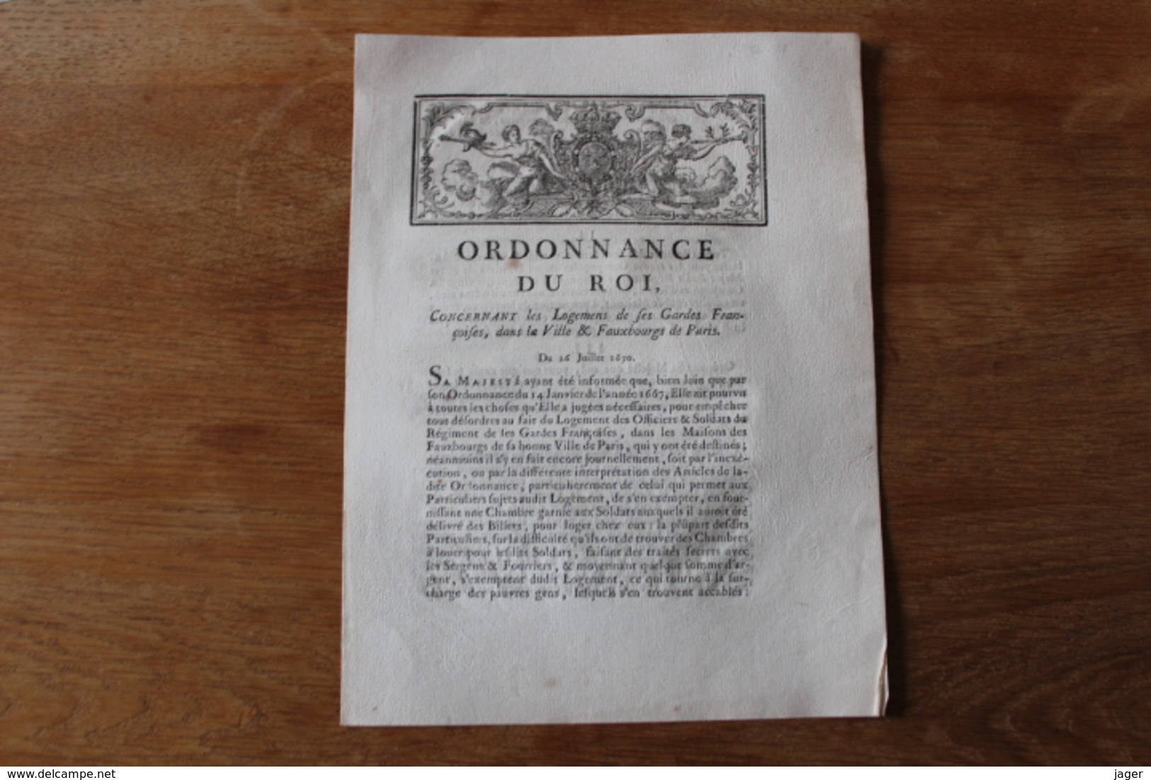 1670 Ordonnance Du Roi Logement Des Gardes François  Frise A La Fleurs De Lys - Documents Historiques