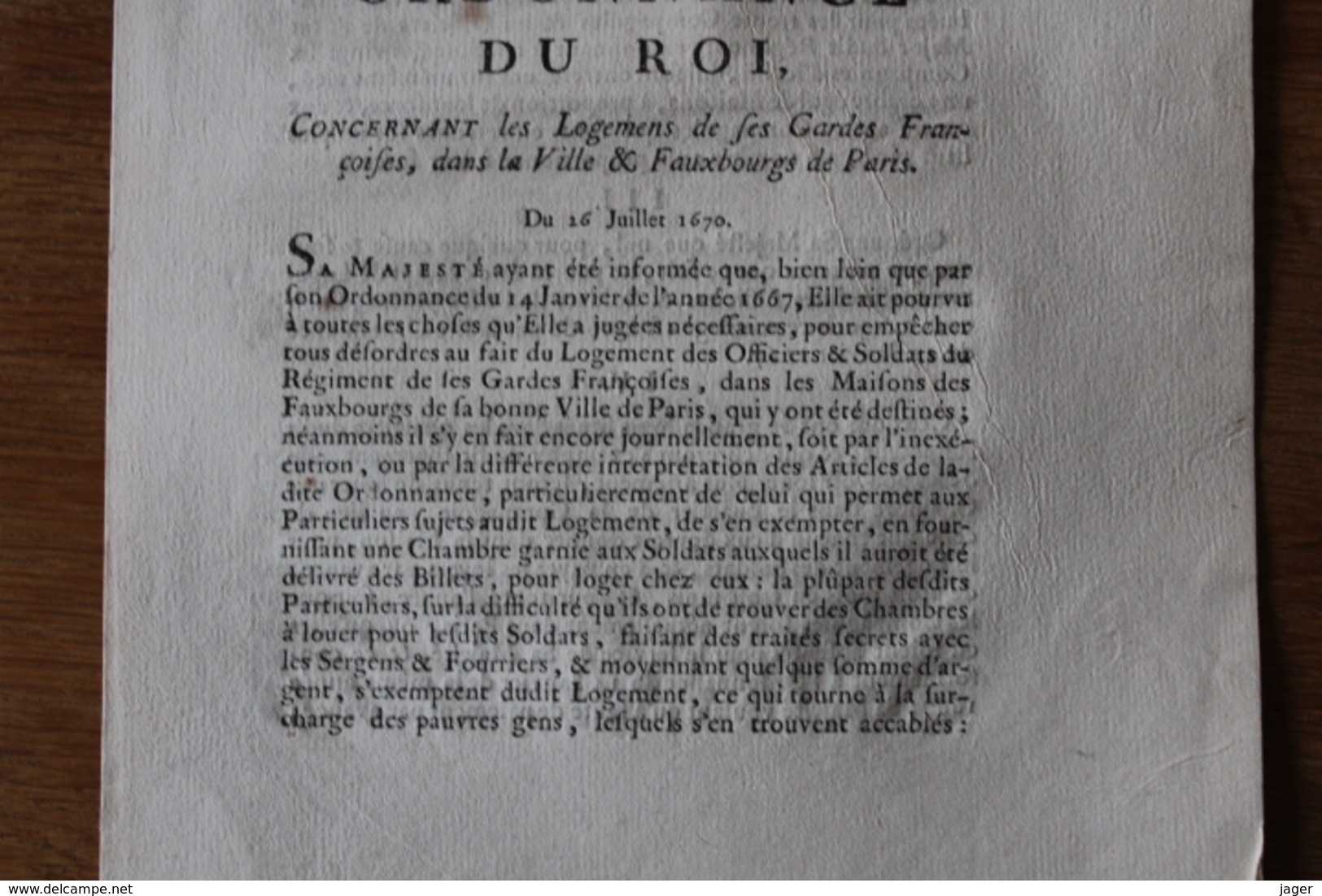 1670 Ordonnance Du Roi Logement Des Gardes François  Frise A La Fleurs De Lys - Documents Historiques