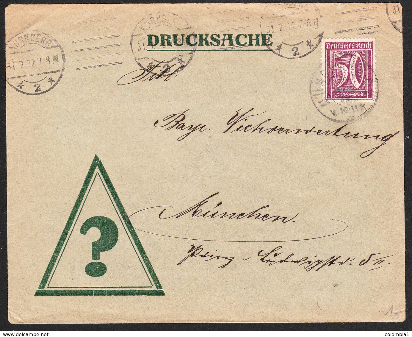 ALLEMAGNE Lettre De NURHBERG Du 31 Juillet 1922 - Briefe U. Dokumente