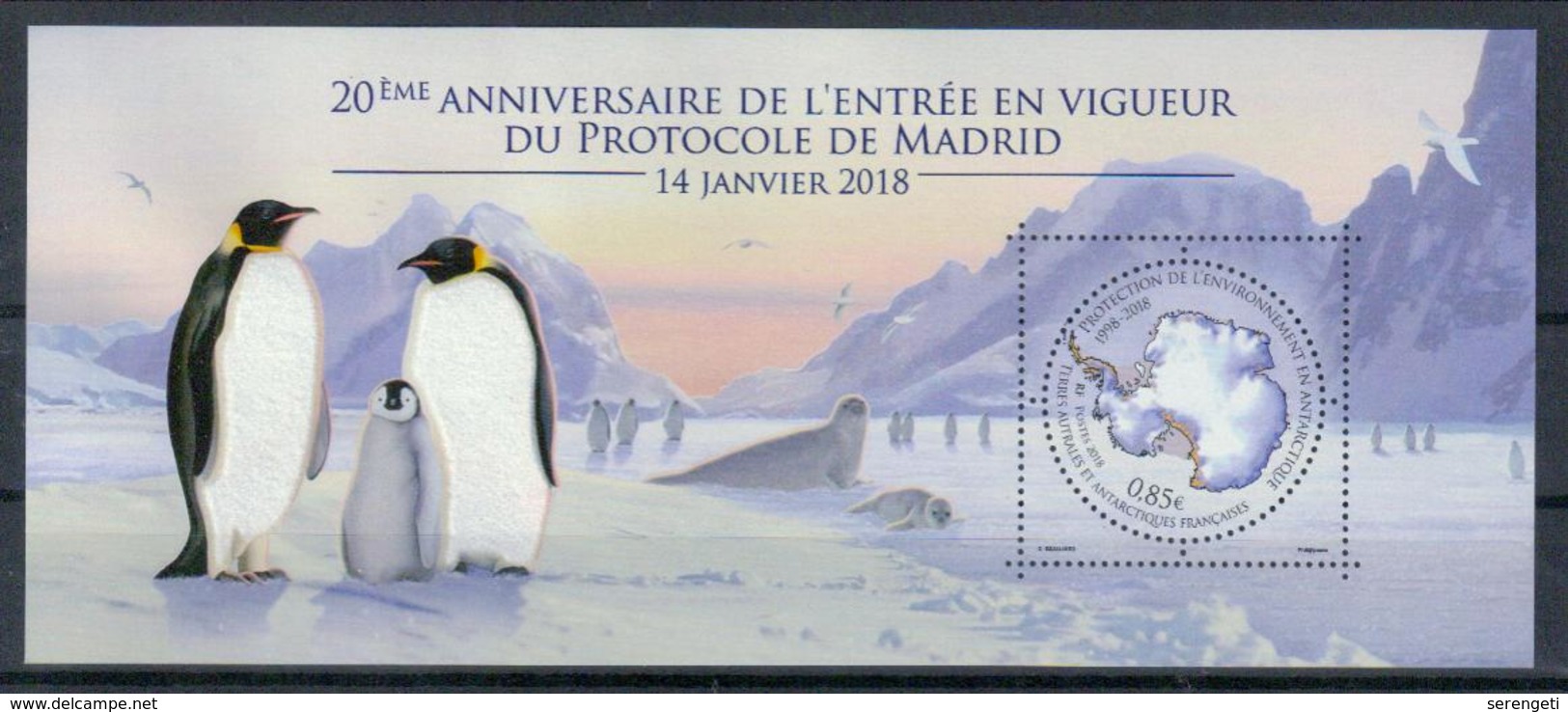 TAAF Block '20 J. Umweltschutz-Vertrag, Pinguine (mit Samt)' / FSAT M/s 'Penguins (w/ Velvet Feel !)' **/MNH 2018 - Pinguine