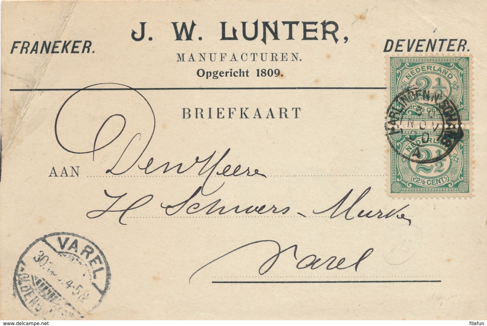 Nederland - 1890 - Kleinrond HARLINGEN N:SCHANS Op Zakenbriefkaart Naar Varel / Deutschland - Poststempels/ Marcofilie