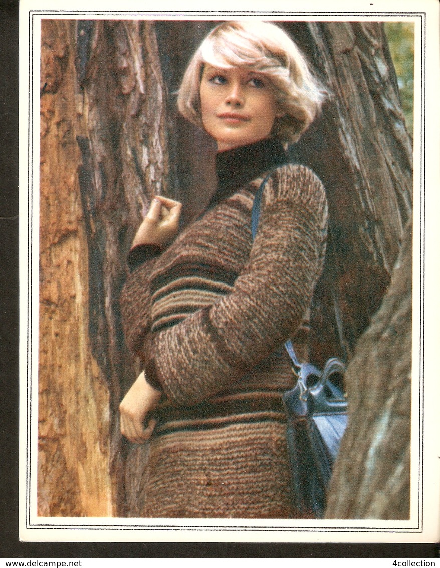 K. USSR Soviet Russia 1979 Women Fashion Striped Pullover Knitting Pattern With Needles On The Backside Size 6"x7" - Fashion
