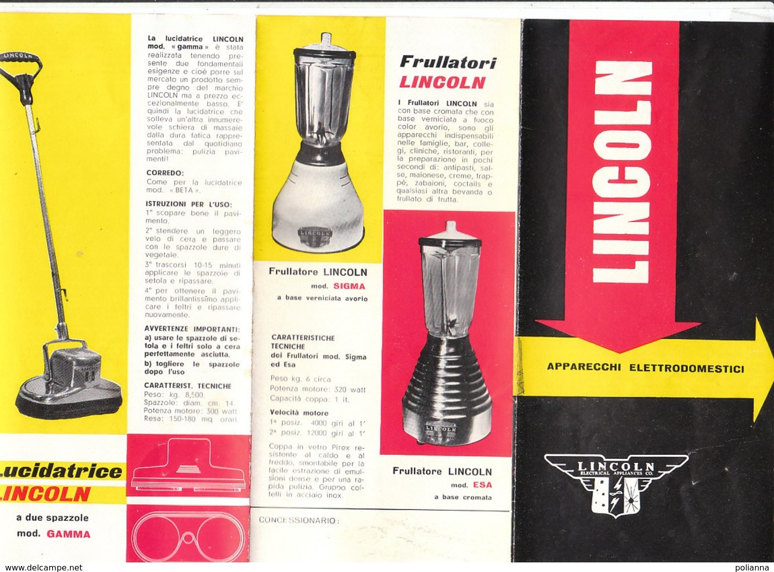 B1965 - Brochure Pubblicità LINCOLN - APPARECCHI ELETTRODOMESTICI Anni '60/LUCIDATRICE/FRULLATORI - Pubblicitari