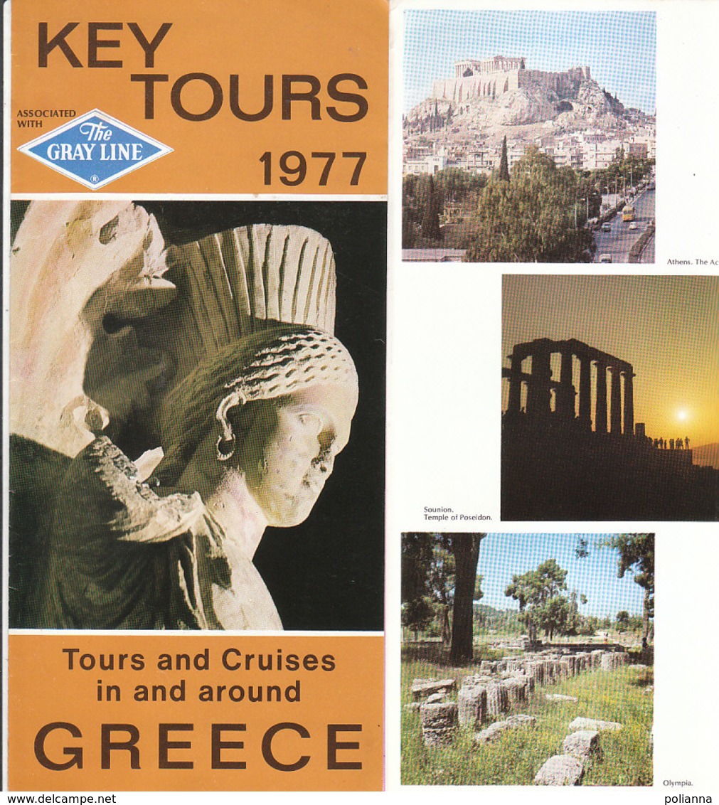 B1999 - Brochure GRECIA - KEY TOURS 1977 GREY LINE/MAP/ATHENS/DELPHI/MYCENAE/METEORA/OLYMPIA/MYKONOS/AEGINA - Dépliants Touristiques