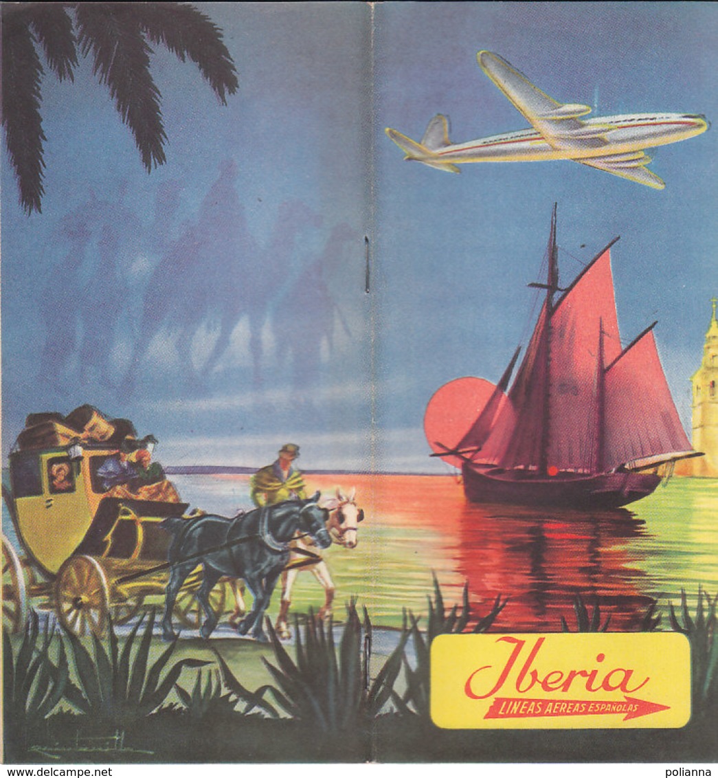 B2009 - AVIAZIONE - Brochure LINEAS AEREAS ESPANOLAS IBERIA Anni '50/ROUTE/MAP/CARTINE - Giveaways