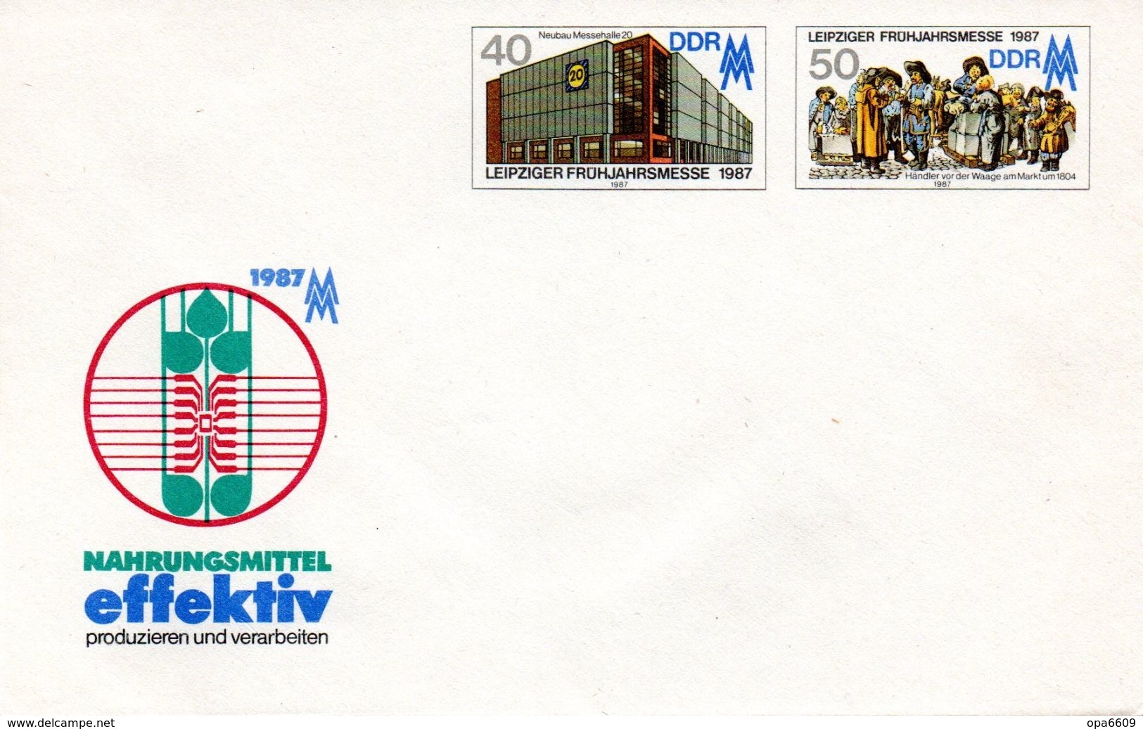 DDR Amtl. GZS-Umschlag U 6 40(Pf) Neben 50(Pf) Mehrfarbig "Leipziger Messe 1987" Ungebraucht - Covers - Mint