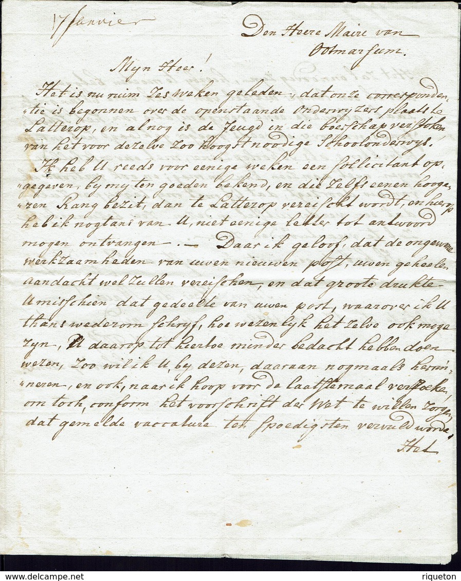 PAYS-BAS - Marque Postale "12 ENSCI" Lettre Du 17-01-1812 De Hollande, En Port Payé, Adressée Au Seigneur Maire De...... - ...-1852 Préphilatélie