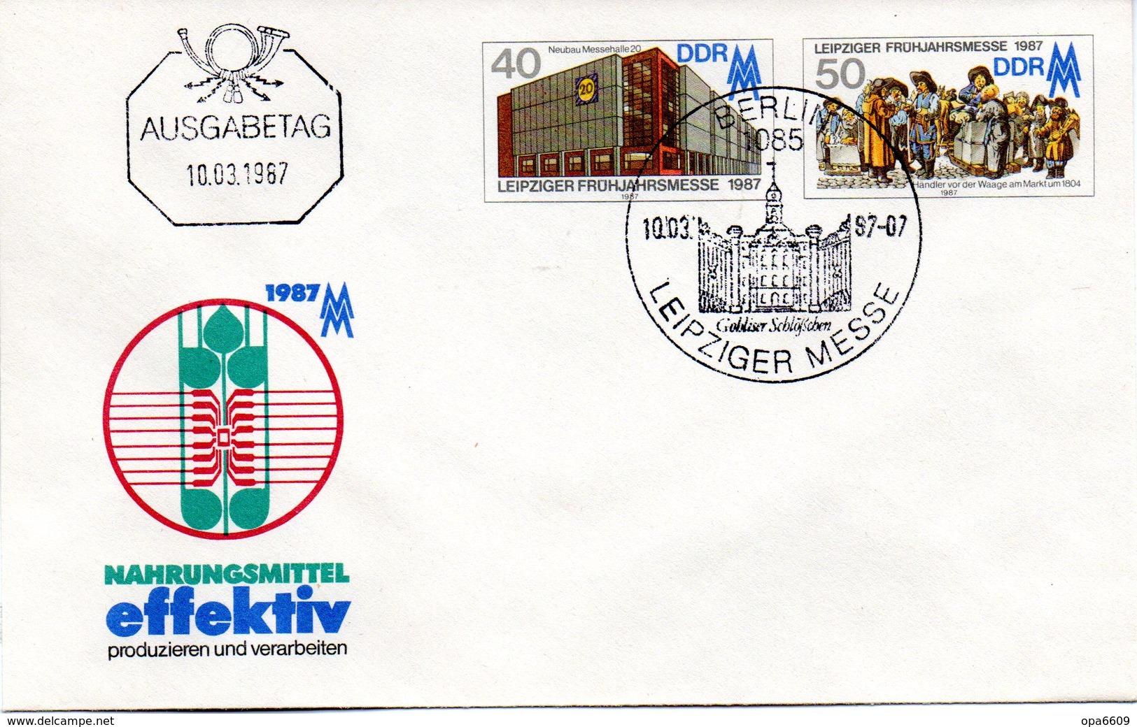 DDR Amtl. GZS-Umschlag U 6 40(Pf) Neben 50(Pf) Mehrfarbig "Leipziger Messe 1987" ESSt 10.3.87 BERLIN - Umschläge - Gebraucht