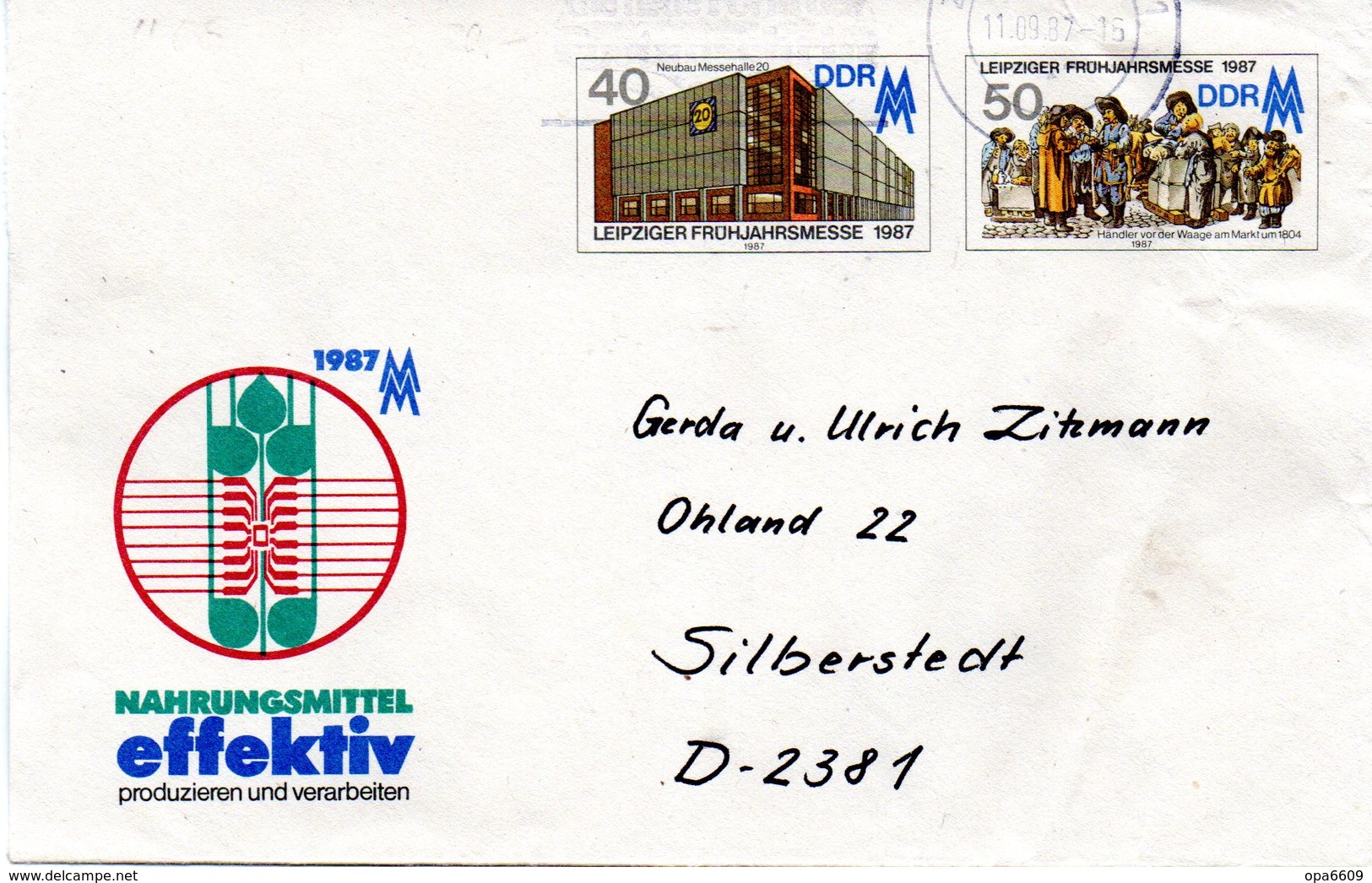 DDR Amtl. GZS-Umschlag U 6 40(Pf) Neben 50(Pf) Mehrfarbig "Leipziger Messe 1987" TSt 11.9.87 Z...?... - Covers - Used