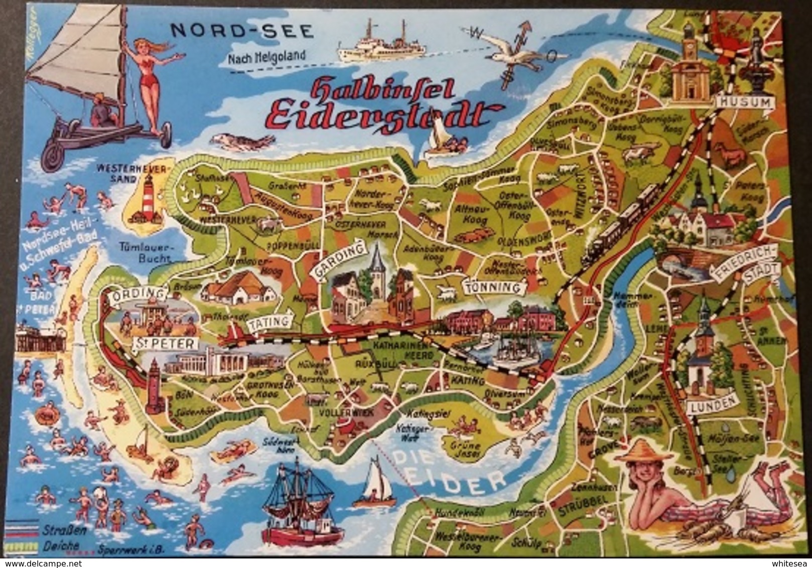 Ak Deutschland - Landkarte , Map - Halbinsel Eiderstedt - Mapas