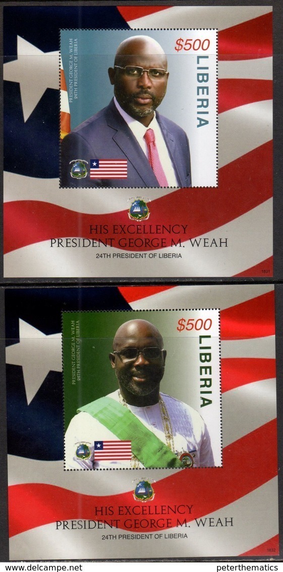 LIBERIA, 2018, MNH, PRESIDENT GEORGE WEAH, FAMOUS FOOTBALLERS, FLAGS, 2 S/SHEETS - Other & Unclassified