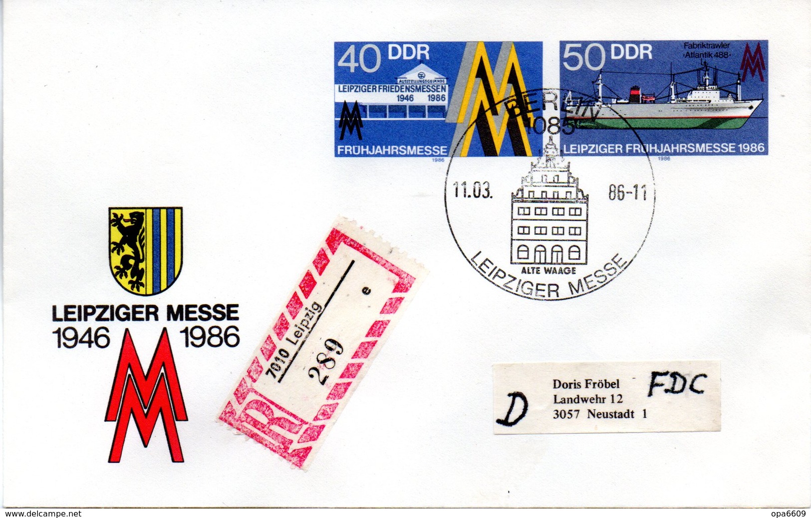 DDR Amtl. GZS-Umschlag U 4 40(Pf) Neben 50(Pf) Mehrfarbig "Leipziger Messe" ESSt 11.3.86 BERLIN3.86 BERLIN - Umschläge - Gebraucht