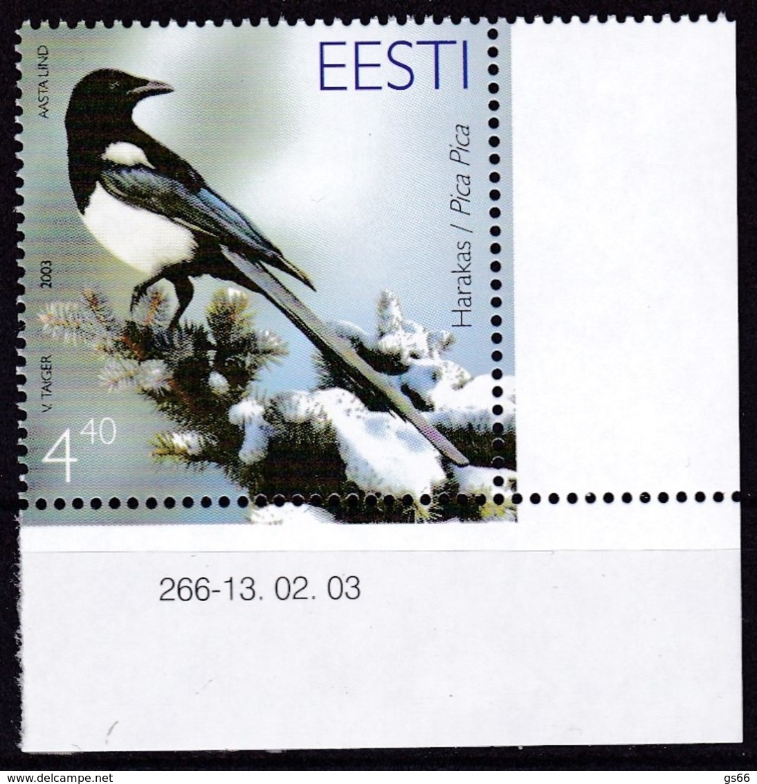 2003, EESTI, 456, Vogel Des Jahres: Elster. MNH **, - Estonie