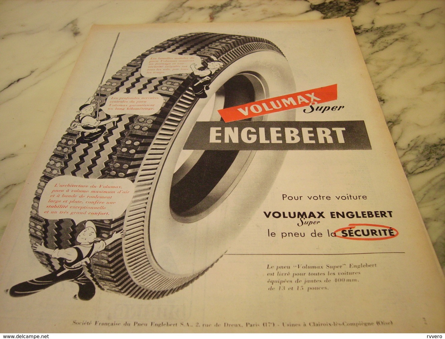 ANCIENNE PUBLICITE PNEU ENGLEBERT VOLUMAX SUPER 1955 - Autres & Non Classés