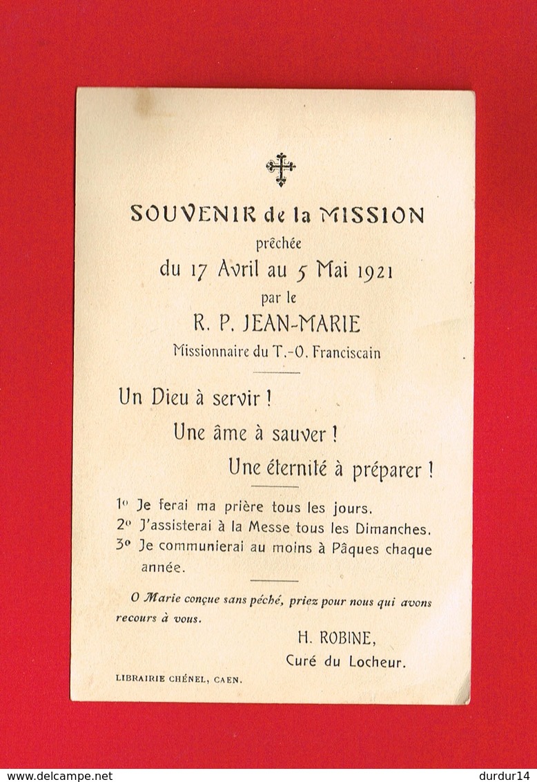 Image Pieuse ... Généalogie ... Souvenir De Mission 1921 Curé Du LOCHEUR - Devotion Images