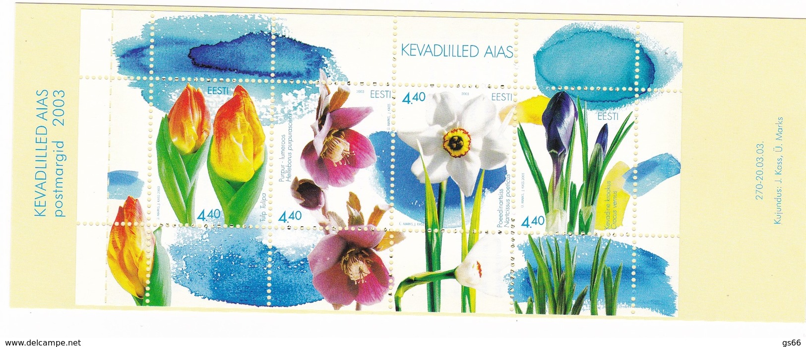 2003, EESTI, 457/60 Block 17, Frühlingsblumen. MNH **, Booklet. - Estonie