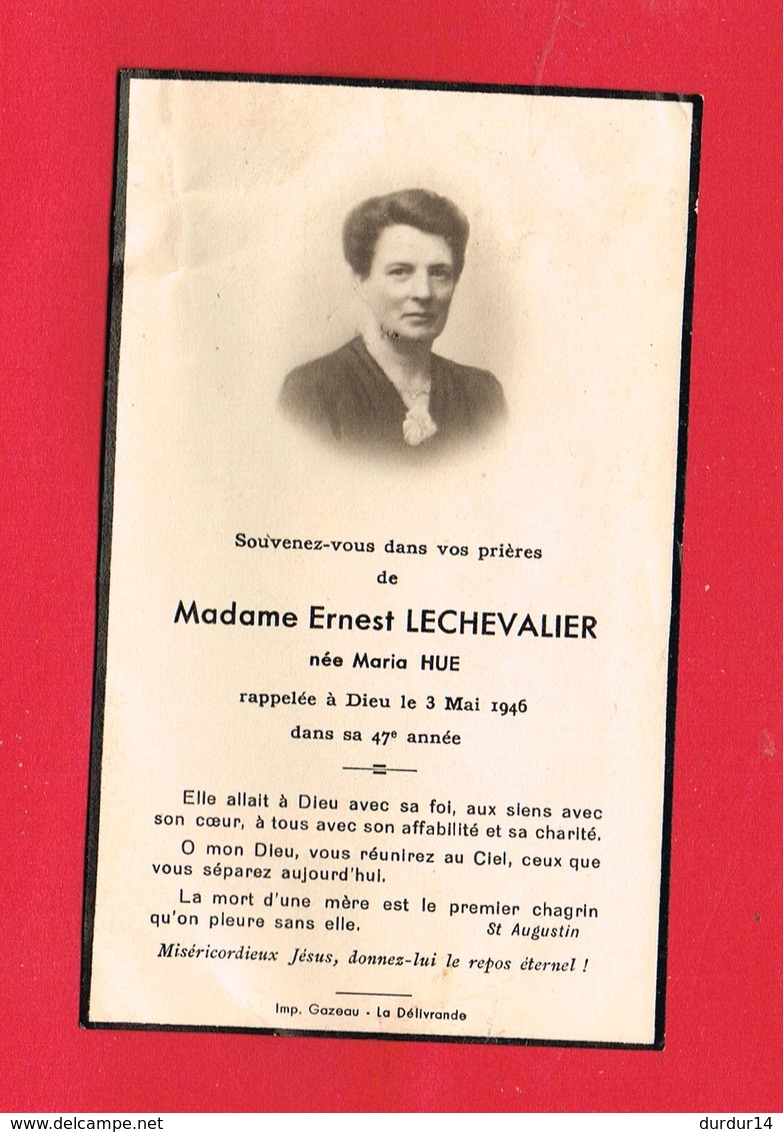 Image Pieuse ...Généalogie ... Souvenir De Mme Ernest LECHEVALIER Rappelée En 1946 Luc Ou Langrune - Images Religieuses